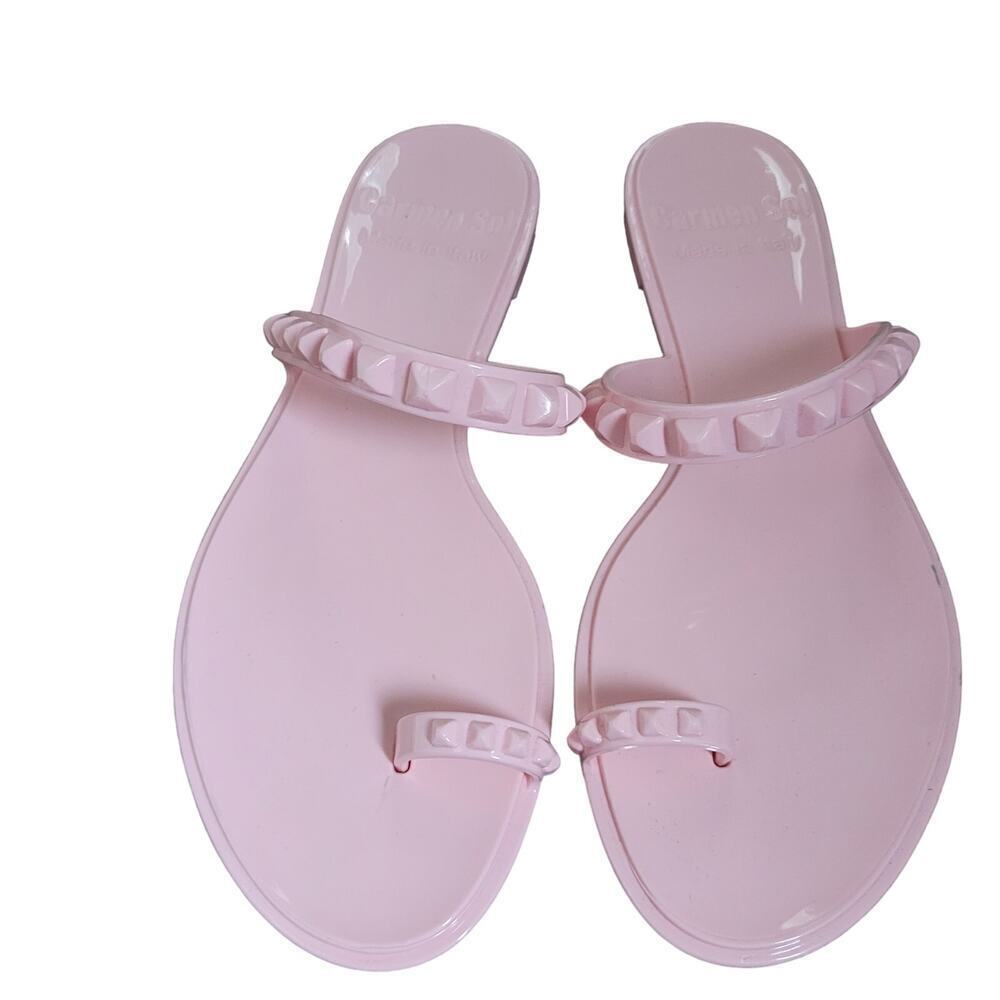 Women's Pink Studded Double-Strap Slide Sandals